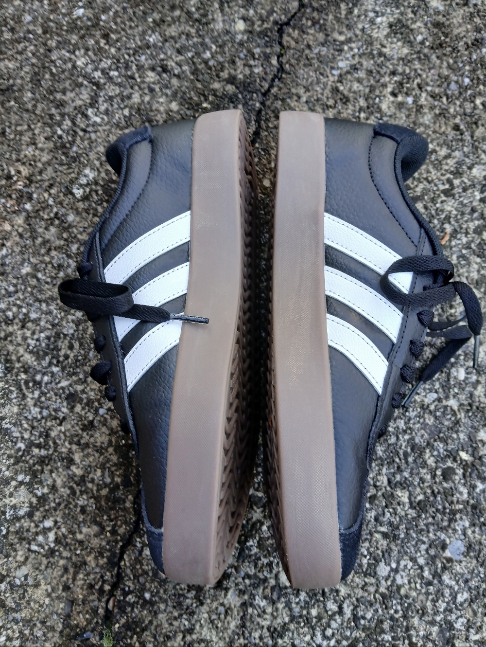 adidas Black Sneakers with White Stripes and Brown Gum Sole - Picture 5 of 8